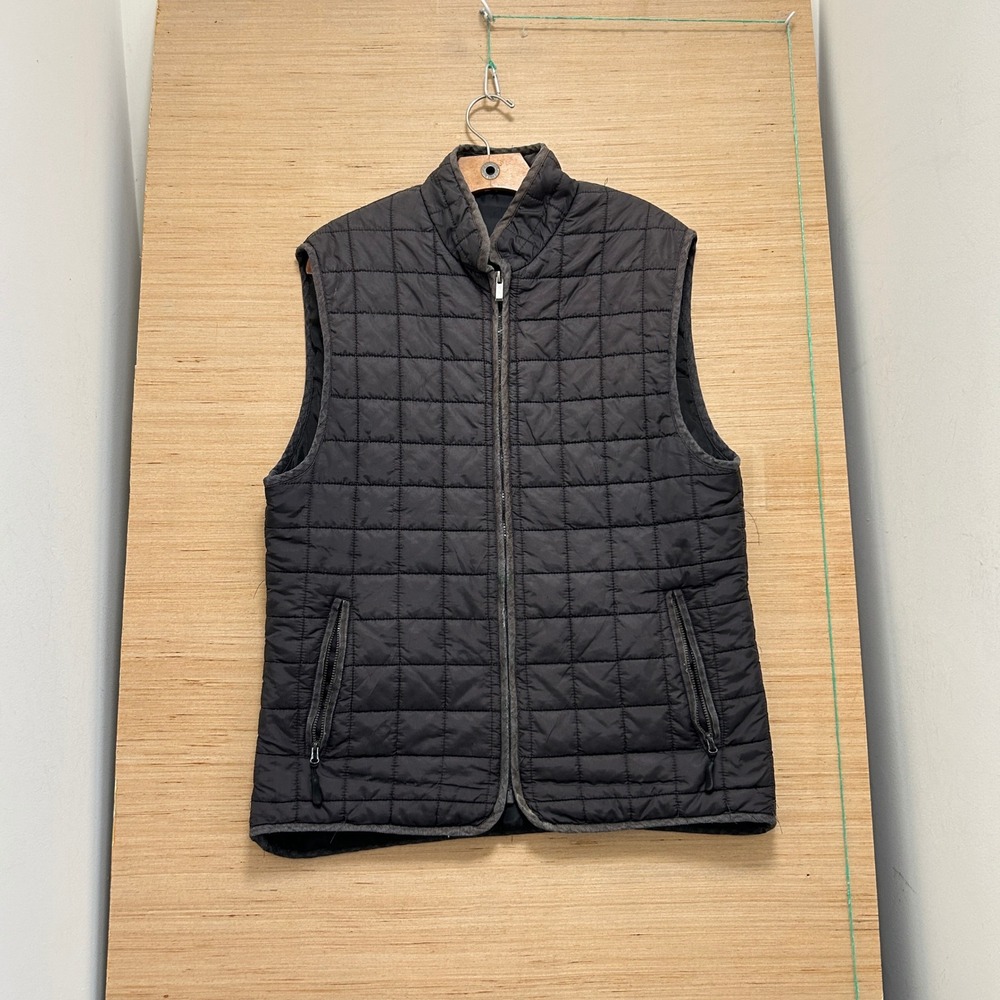 Tricots St Raphael Mens Quilted Vest Gray Full Zip Mock Neck Pockets Size L